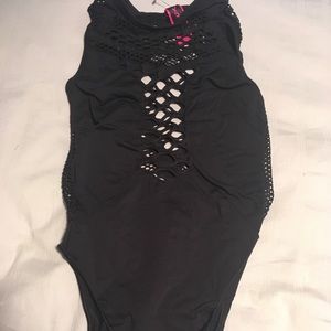 La Senza Bodycon Black Stretchy Bodysuit Laser Cut